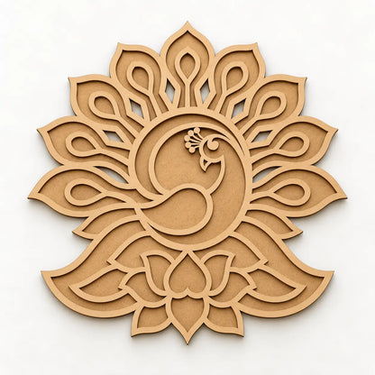 Peacock Floral Art Wooden Rangoli (Reusable DIY Template)