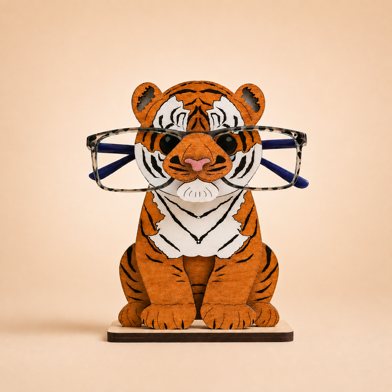Majestic Tiger Spec Keeper — Personalised Wooden Eyeglass Stand