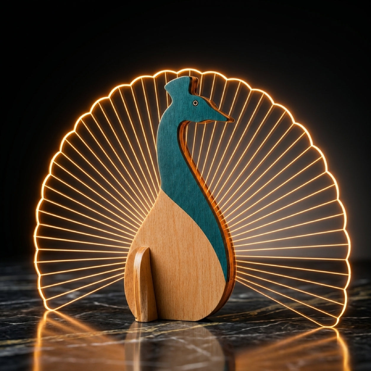 Main Character Energy — Peacock Wooden Table Lamp