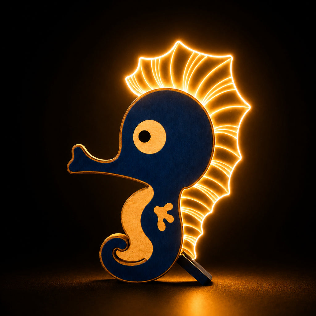 Hold Your Seahorse Wooden Table Lamp — customer photo lifestyle wooden night light | Woodwaley