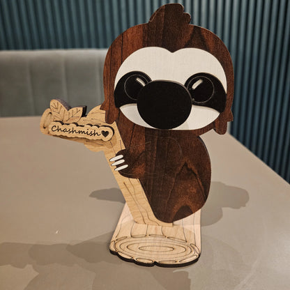 Napster Sloth The Spec Keeper — Carved Wooden Eyeglass Stand for Desk, Gifting