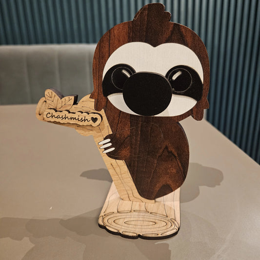 Napster Sloth The Spec Keeper — Carved Wooden Eyeglass Stand for Desk, Gifting