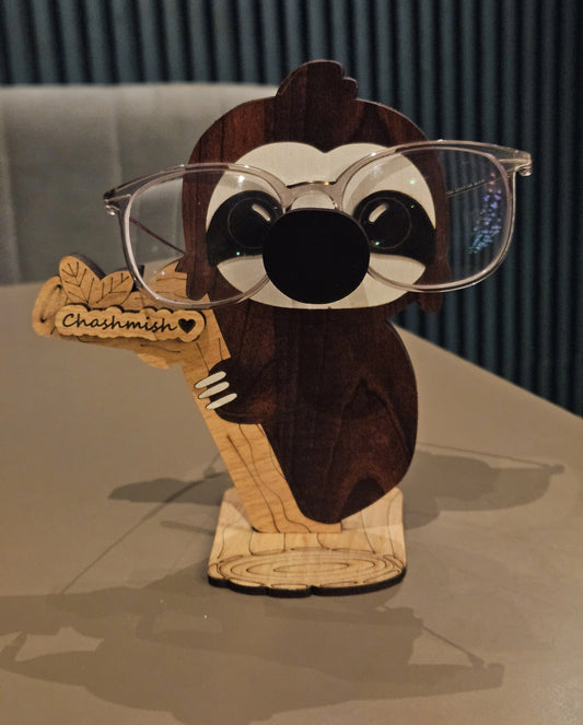 Napster Sloth The Spec Keeper — Carved Wooden Eyeglass Stand for Desk, Gifting