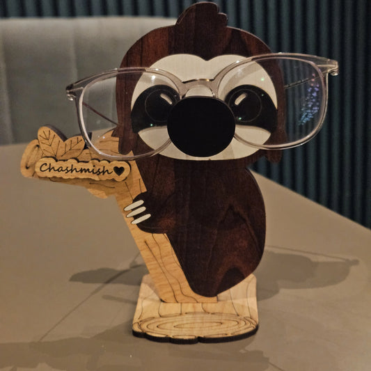 Napster Sloth The Spec Keeper — Carved Wooden Eyeglass Stand for Desk, Gifting