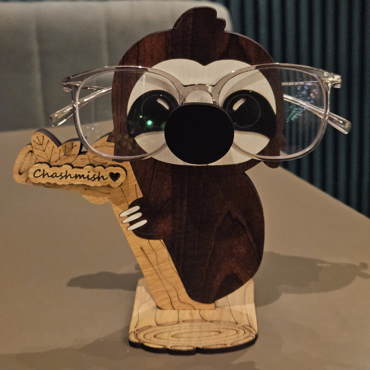 Napster Sloth The Spec Keeper — Carved Wooden Eyeglass Stand for Desk, Gifting