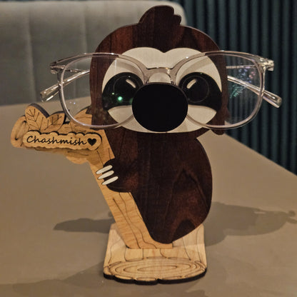 Napster Sloth The Spec Keeper — Carved Wooden Eyeglass Stand for Desk, Gifting