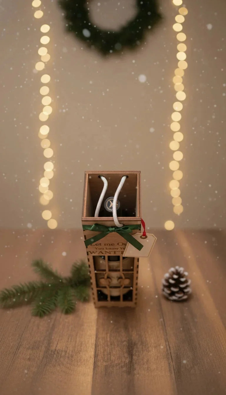 Pinewood Wine Box - Wooden Wine Presentation Box — Christmas Wooden Gift | Woodwaley