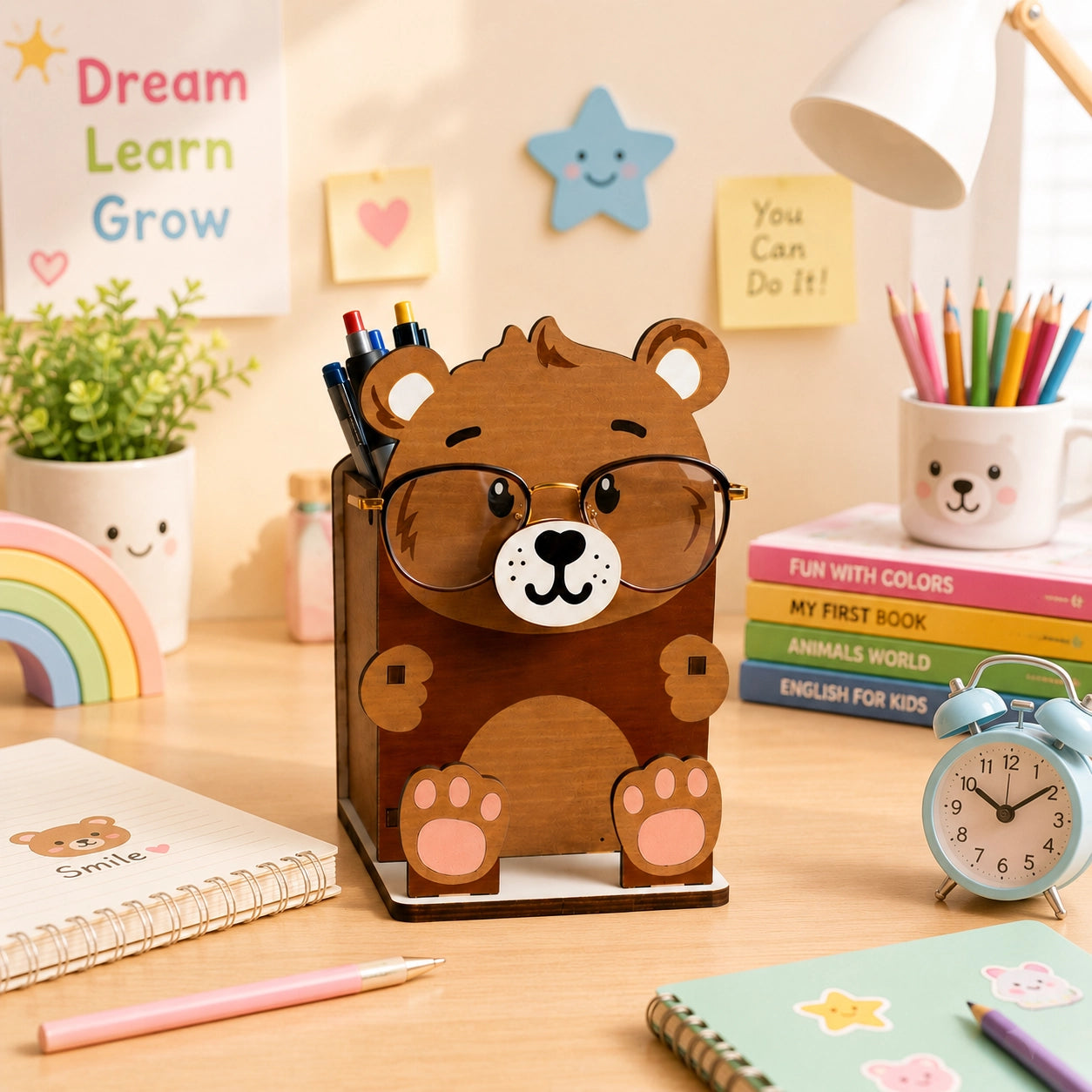Professor Pawsworth — Personalized Wooden Bear Pen & Eyeglass Holder — Unique Wooden Gift | Woodwaley