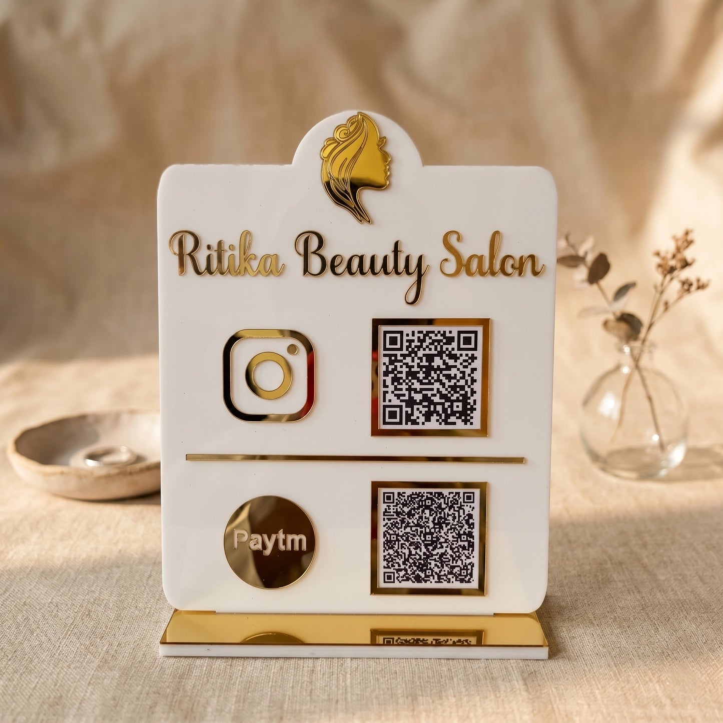 Personalized QR Code Stand — Custom Acrylic Business Display — Handcrafted Wooden Gift | Woodwaley