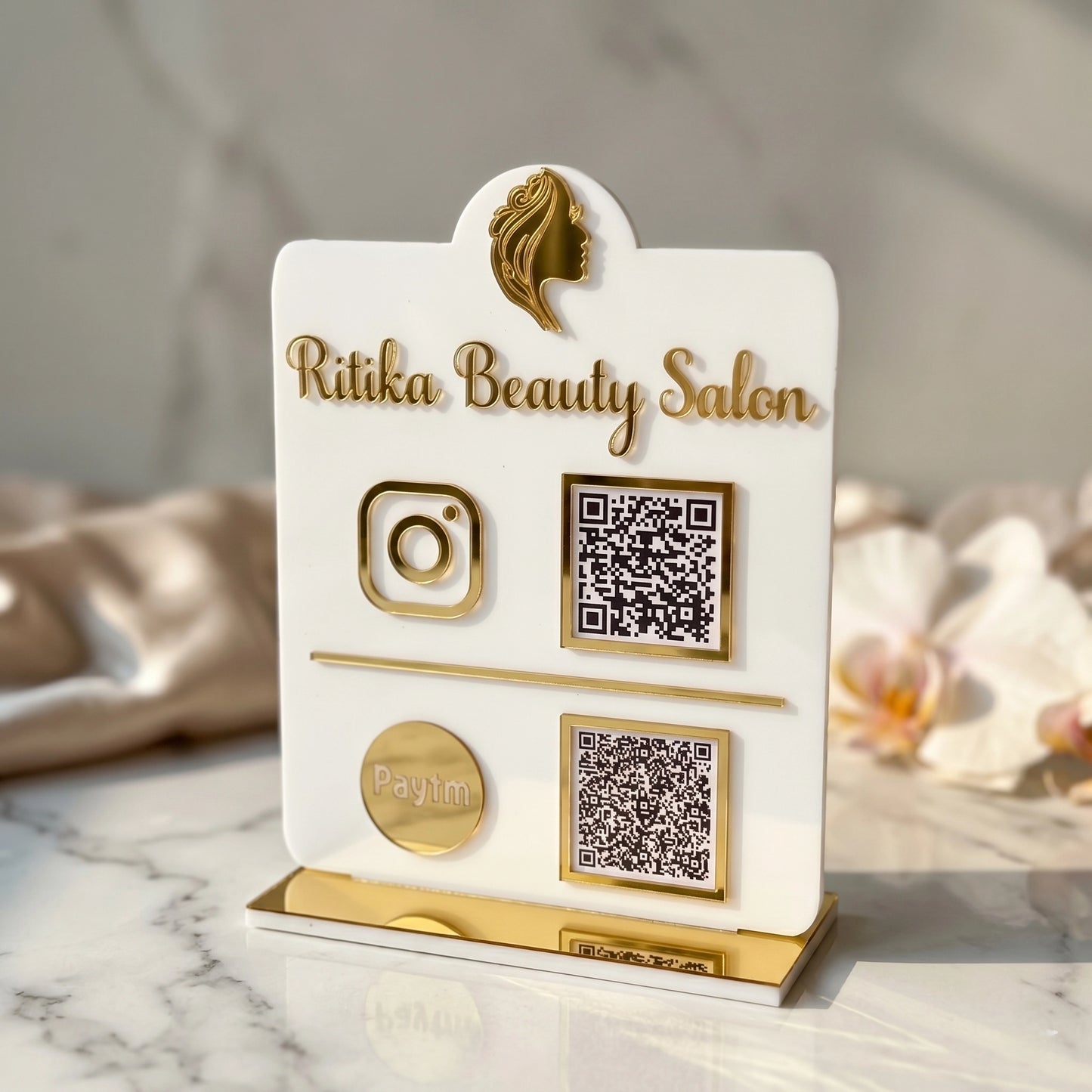 Personalized QR Code Stand — Custom Acrylic Business Display — Premium Wooden Decor | Woodwaley