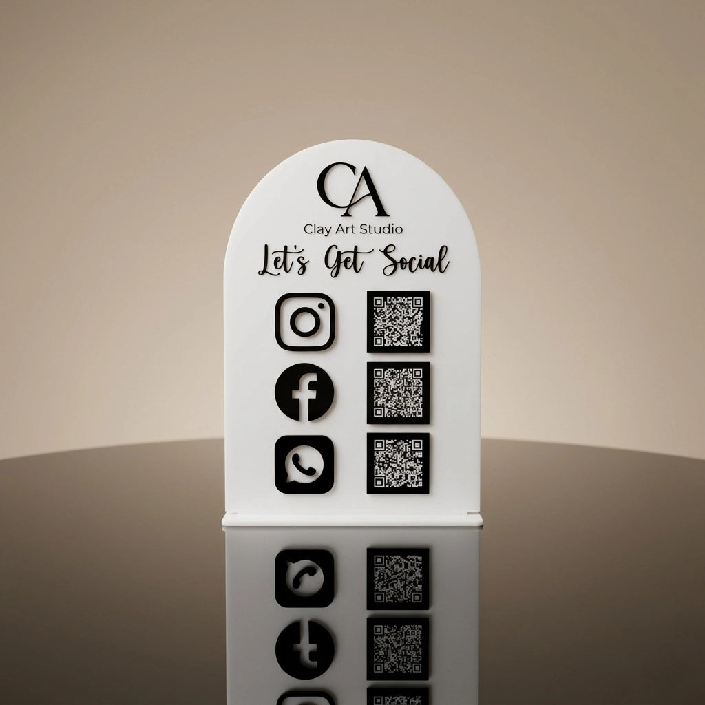 Custom Acrylic QR Code Sign — Social Media & Business Display Stand — Handcrafted Wooden Gift | Woodwaley