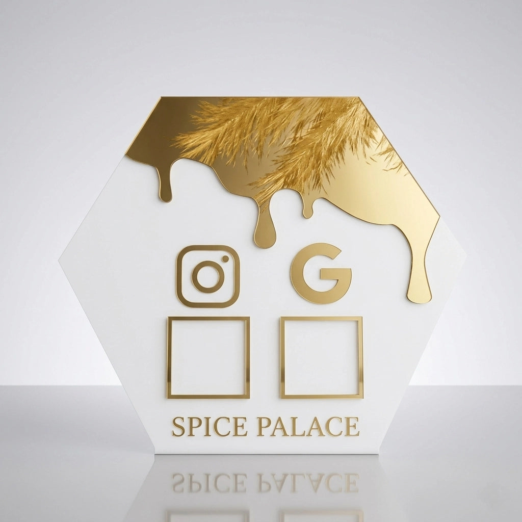 Gold Mirror Acrylic QR Code Sign — Social Media & Instagram Business Display — Custom Wooden Keepsake | Woodwaley