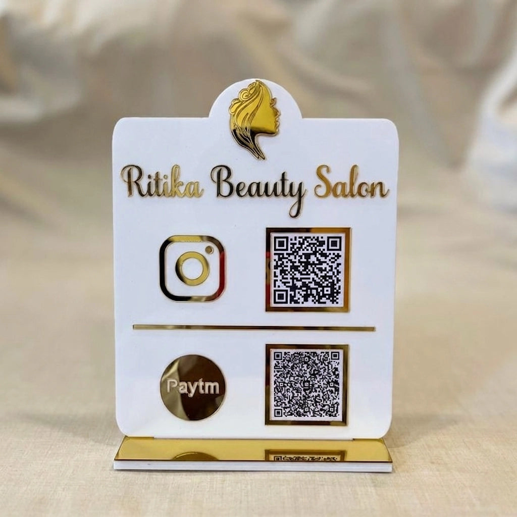 Personalized QR Code Stand — Custom Acrylic Business Display — Personalised Wooden Gift India | Woodwaley