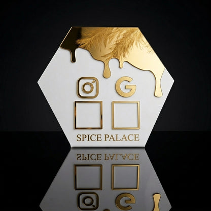 Gold Mirror Acrylic QR Code Sign — Social Media & Instagram Business Display — Premium Wooden Decor | Woodwaley