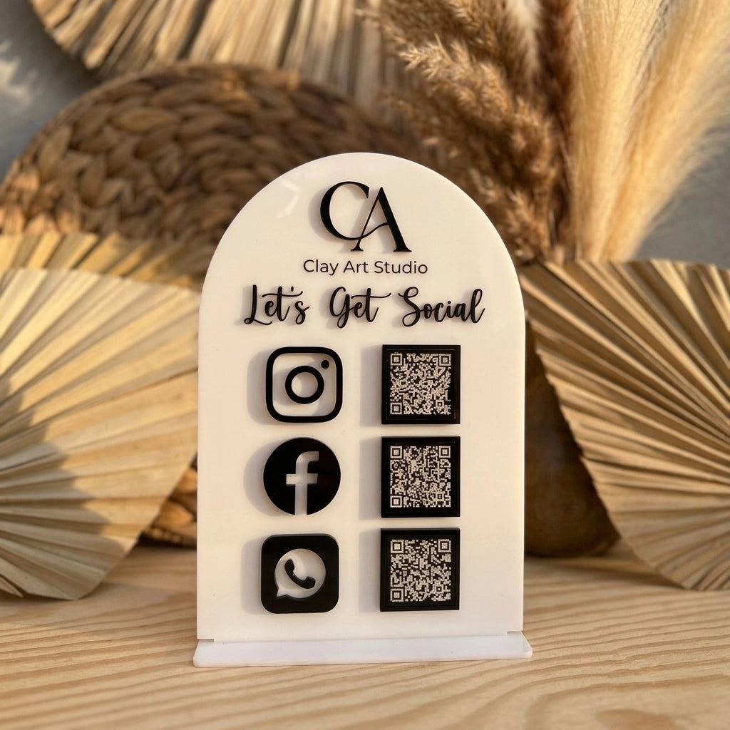 Custom Acrylic QR Code Sign — Social Media & Business Display Stand — Unique Wooden Gift | Woodwaley