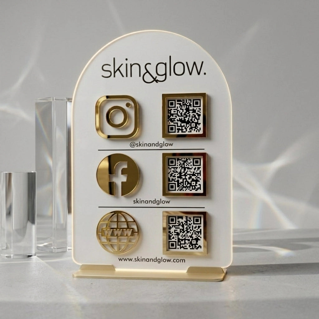Custom Acrylic QR Code Sign — Social Media & Business Display Stand — Personalised Wooden Gift India | Woodwaley