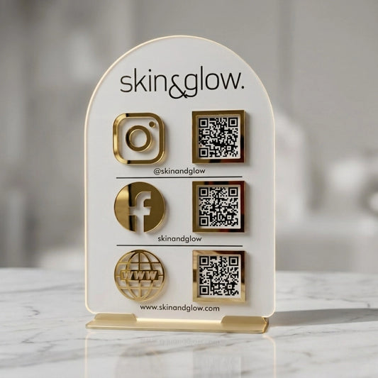 Custom Acrylic QR Code Sign — Social Media & Business Display Stand — Premium Wooden Decor | Woodwaley