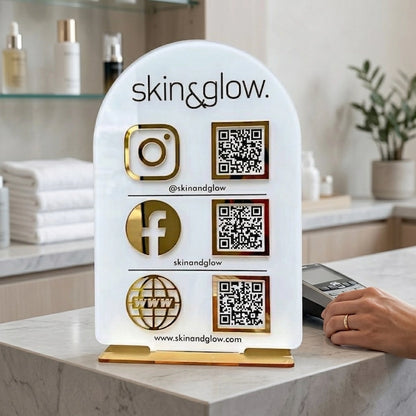 Custom Acrylic QR Code Sign — Social Media & Business Display Stand — Unique Wooden Gift | Woodwaley