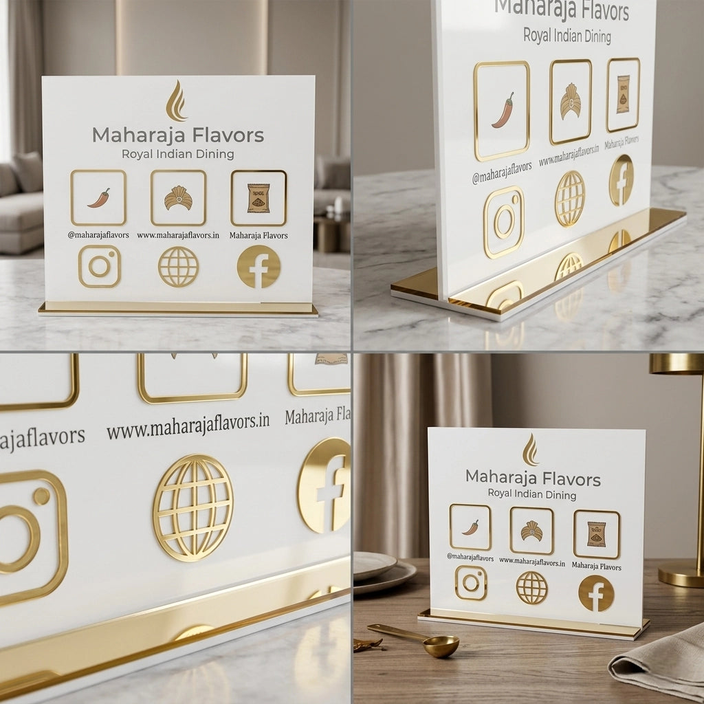 Gold Acrylic QR Code Stand — Social Media Scanner & Business Display — Personalised Wooden Gift India | Woodwaley