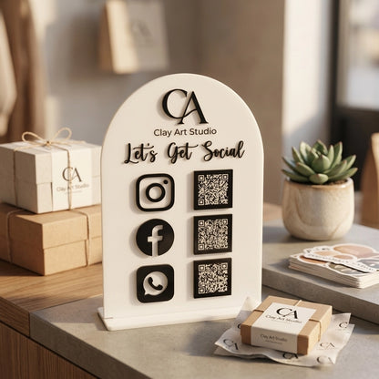 Custom Acrylic QR Code Sign — Social Media & Business Display Stand — Premium Wooden Decor | Woodwaley