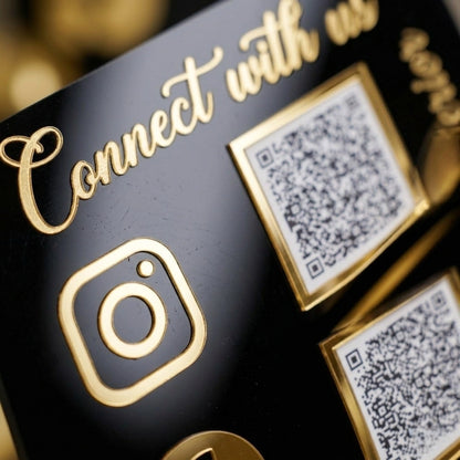 Black Custom QR Code Stand — Social Media & Google Review Acrylic Sign — Personalised Wooden Gift India | Woodwaley