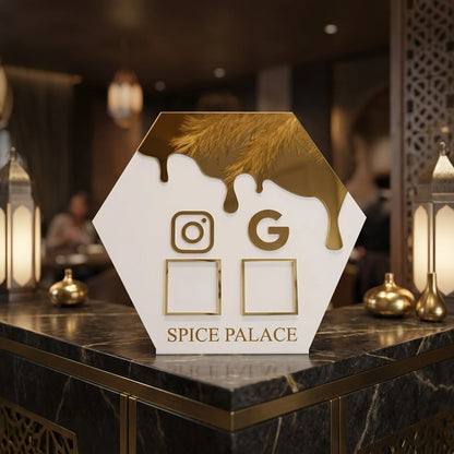 Gold Mirror Acrylic QR Code Sign — Social Media & Instagram Business Display — Unique Wooden Gift | Woodwaley