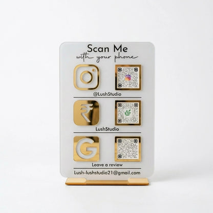 Triple QR Code Business Sign — Custom Acrylic Display Stand — Custom Wooden Keepsake | Woodwaley