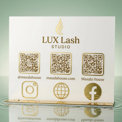 Gold Acrylic QR Code Stand — Social Media Scanner & Business Display — Premium Wooden Decor | Woodwaley